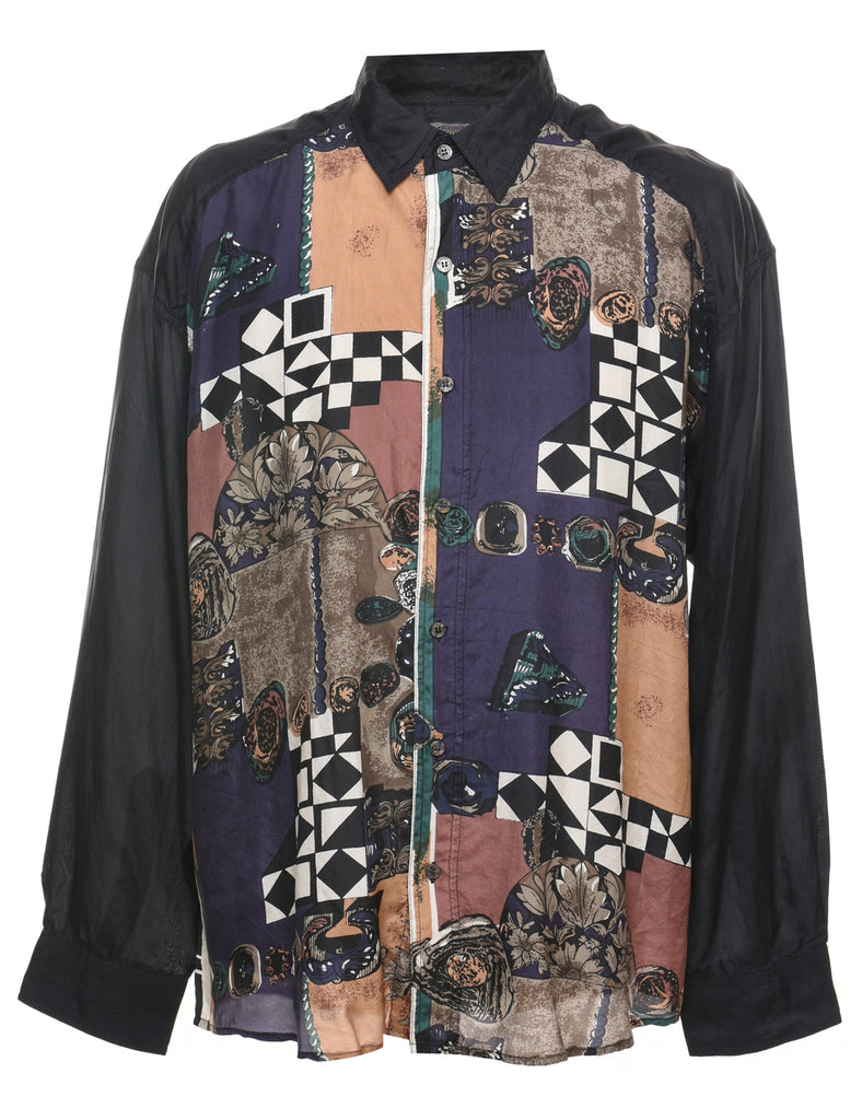 100% Silk Multi-Colour Patterned Shirt - XL