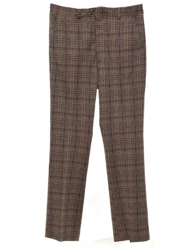 1970s Checked Pattern Brown Suit Trousers - W34 L32