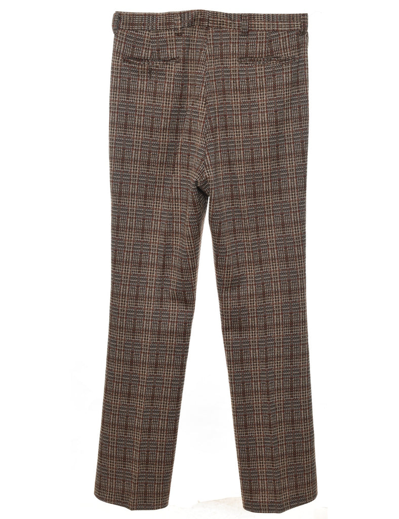 1970s Checked Pattern Brown Suit Trousers - W34 L32