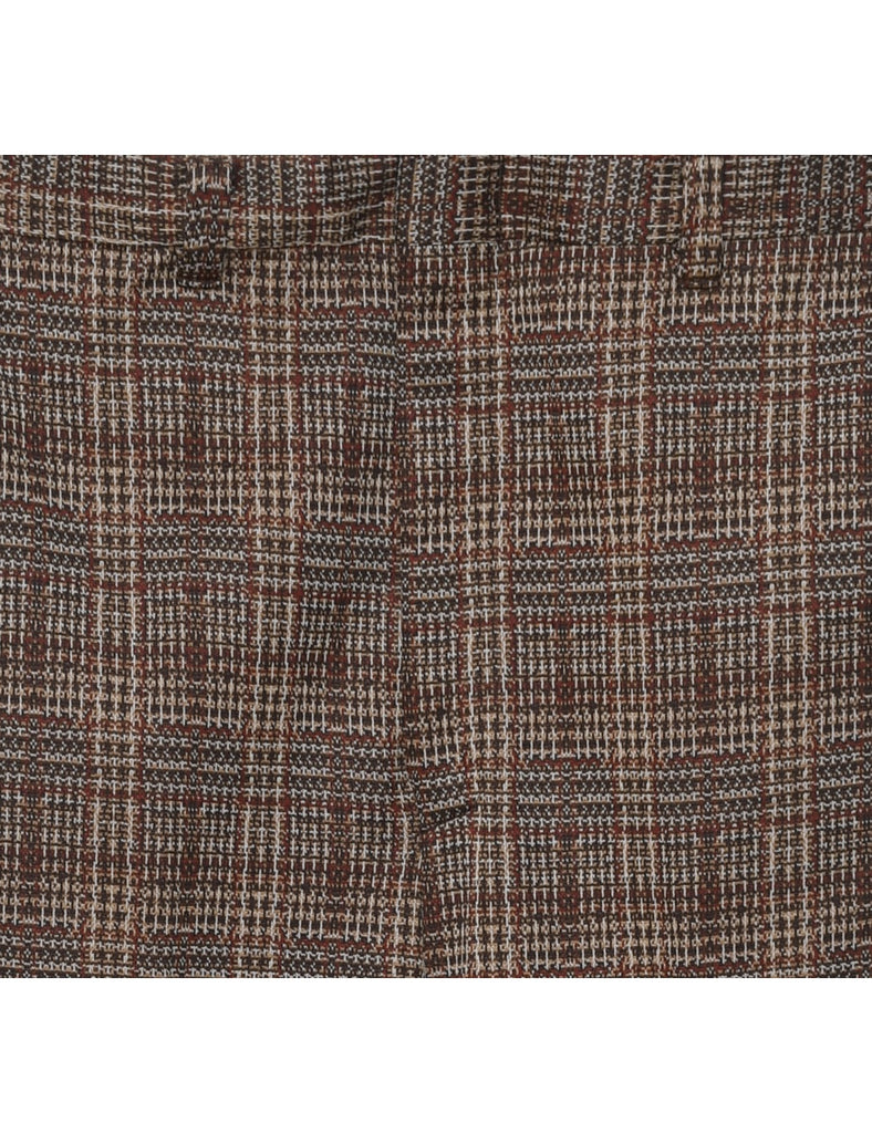 1970s Checked Pattern Brown Suit Trousers - W34 L32