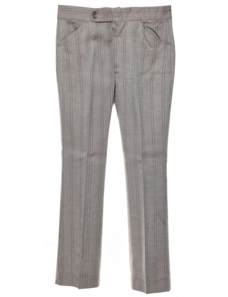 1970s Grey Striped Suit Trousers - W34 L32