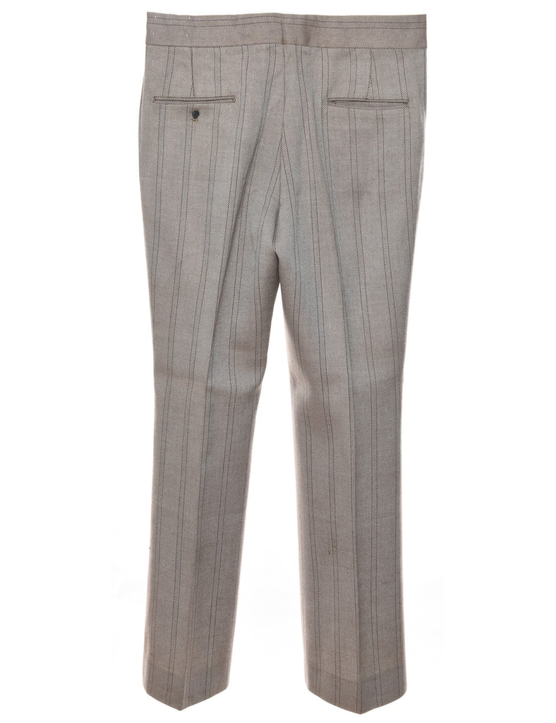 1970s Grey Striped Suit Trousers - W34 L32