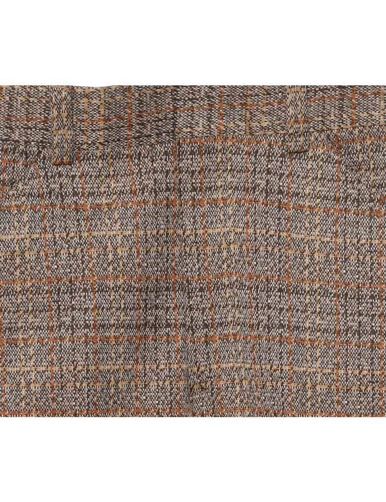 1970s Light Brown Checked Suit Trousers - W32 L29