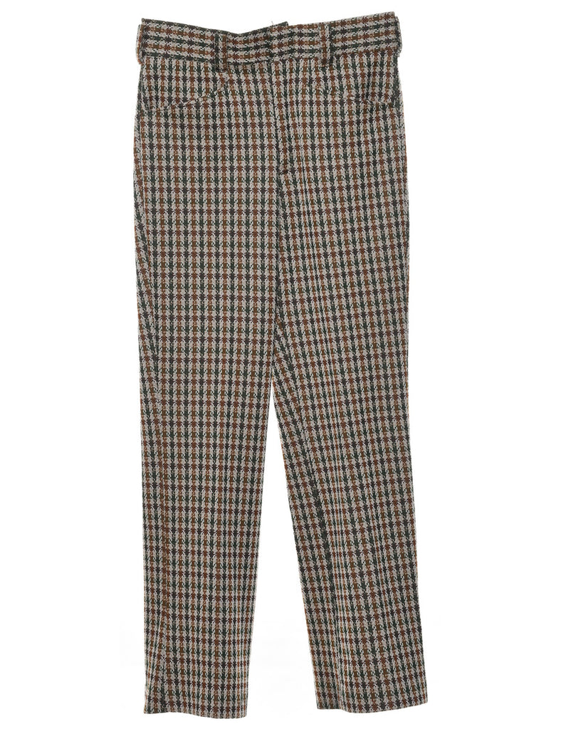 1970s Sears Brown & Navy Classic Checked Trousers - W28 L31