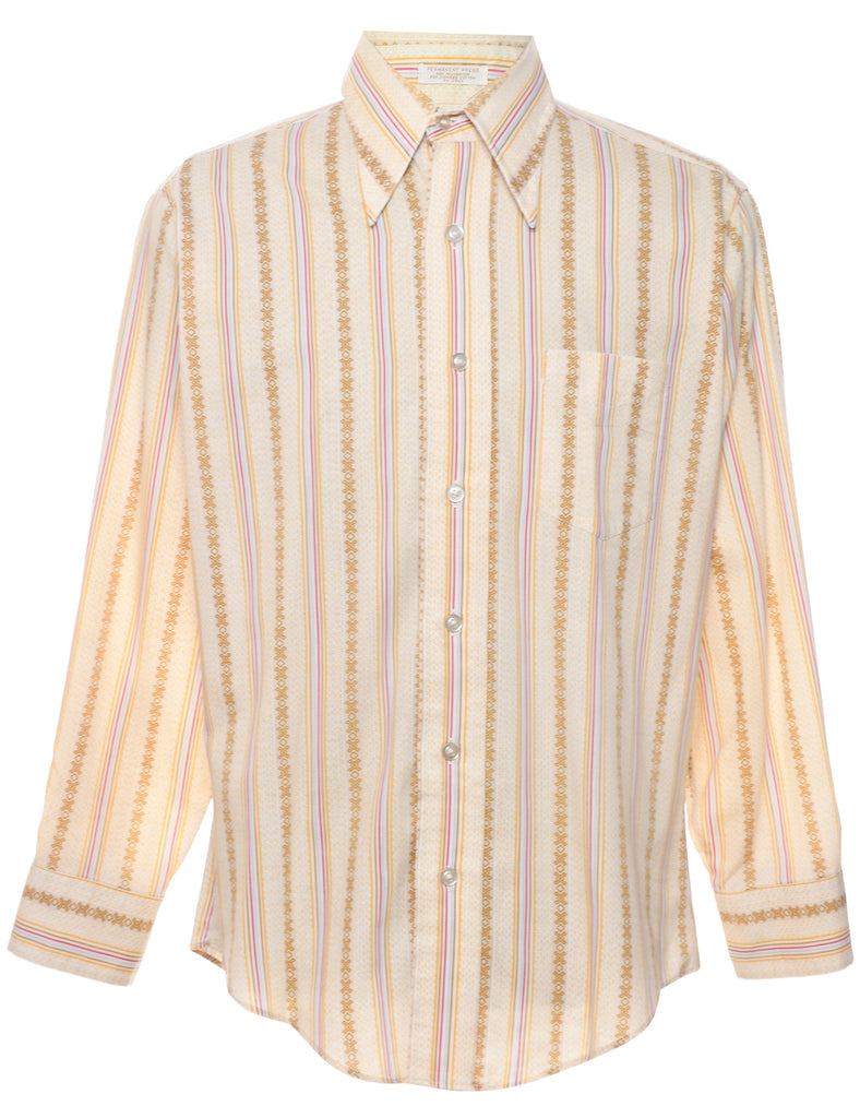 1970s Striped Pale Yellow Shirt - L