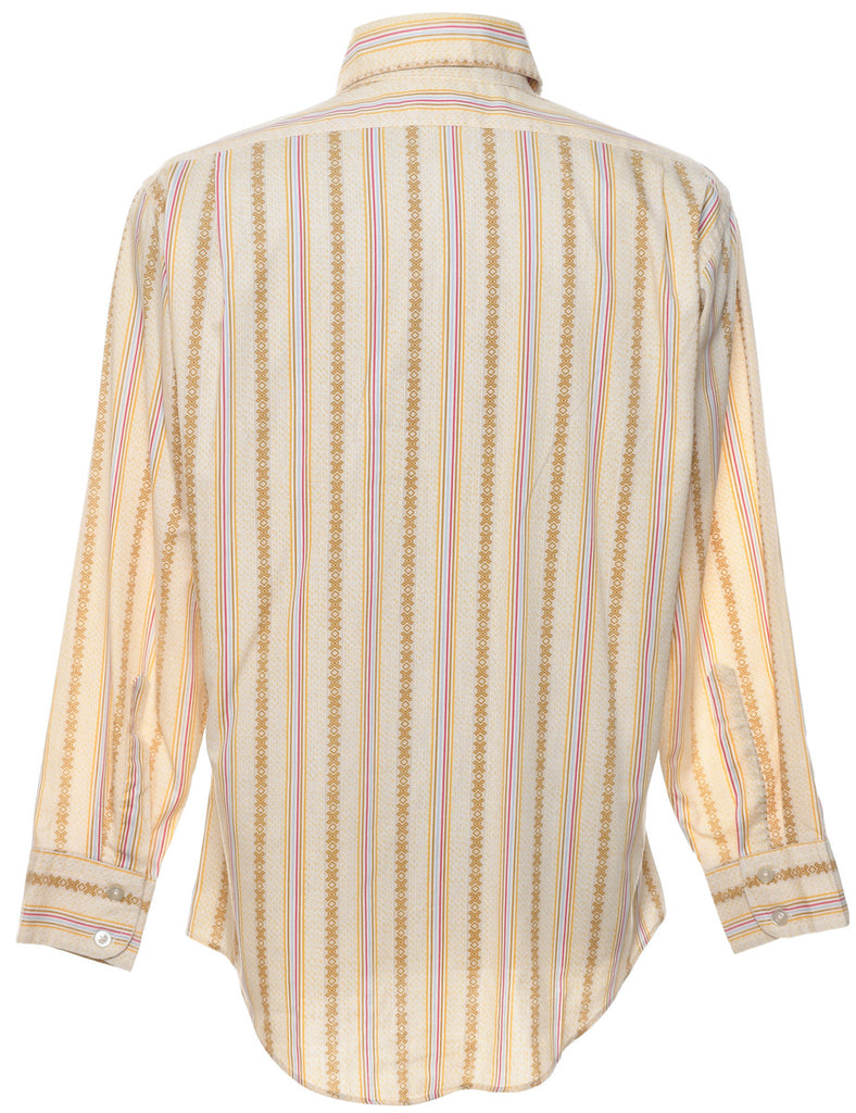 1970s Striped Pale Yellow Shirt - L