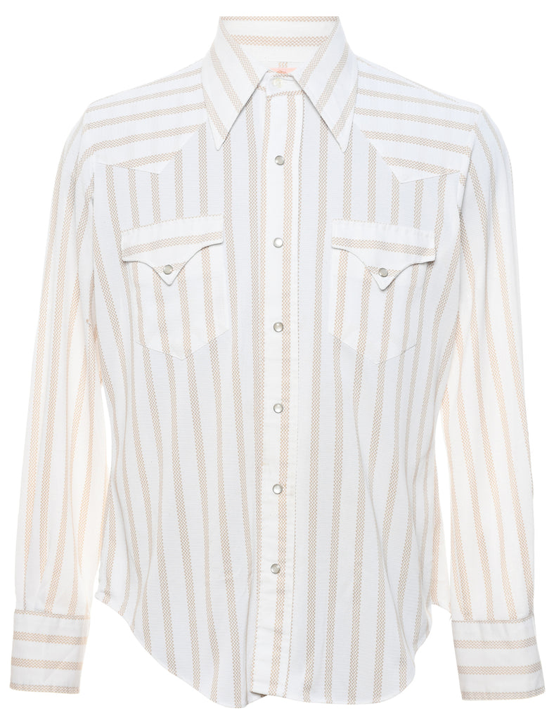 1970s Western White & Beige Striped Shirt - L