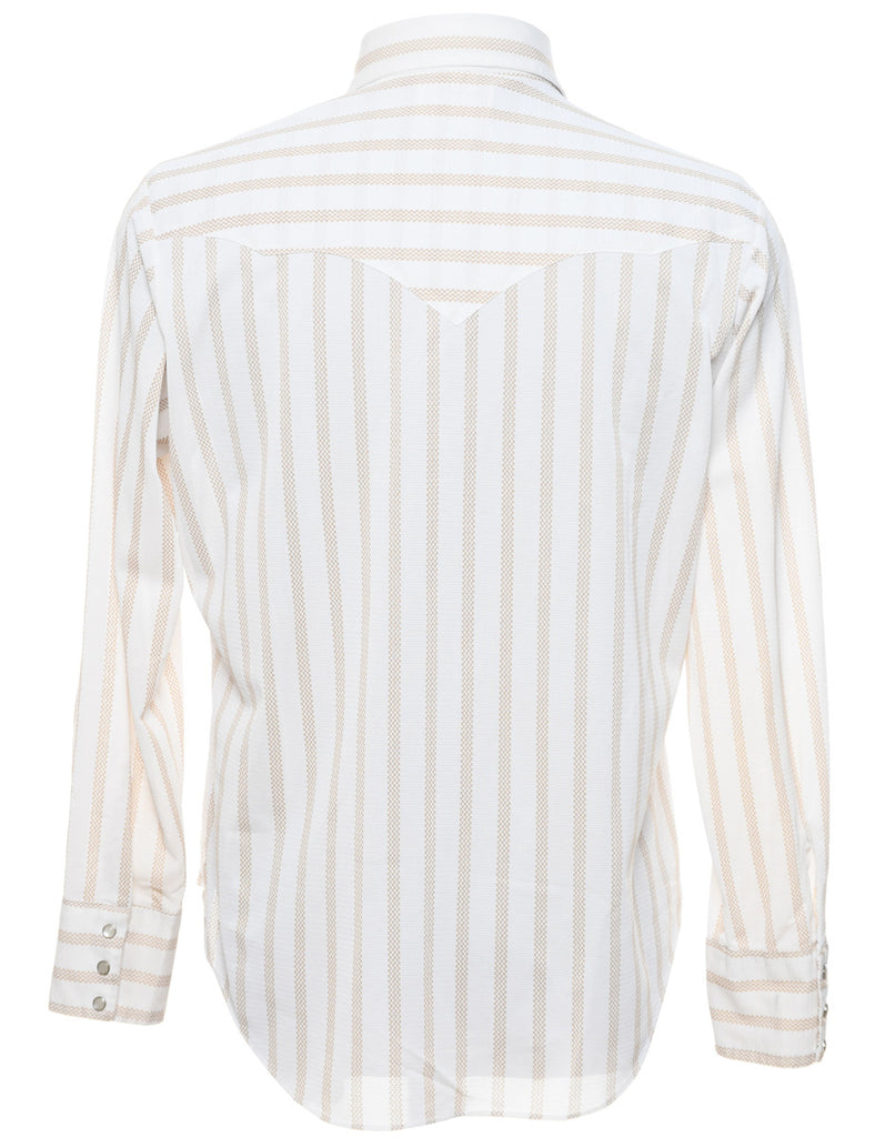 1970s Western White & Beige Striped Shirt - L