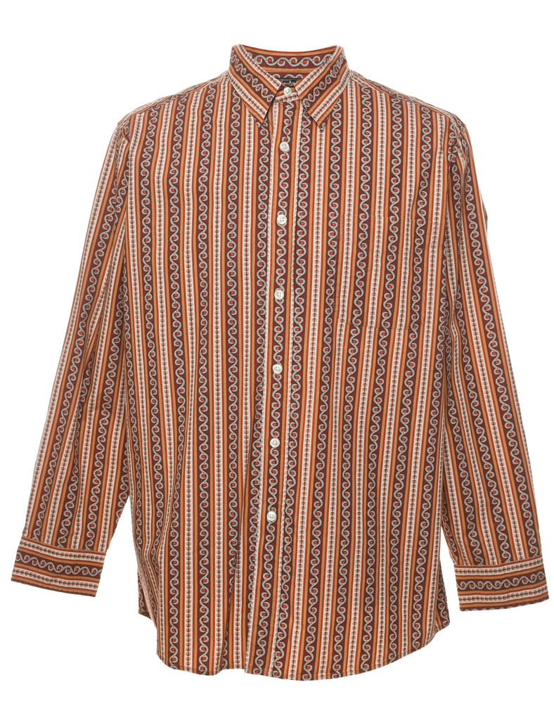 1990s Brown & Orange Striped Shirt - L