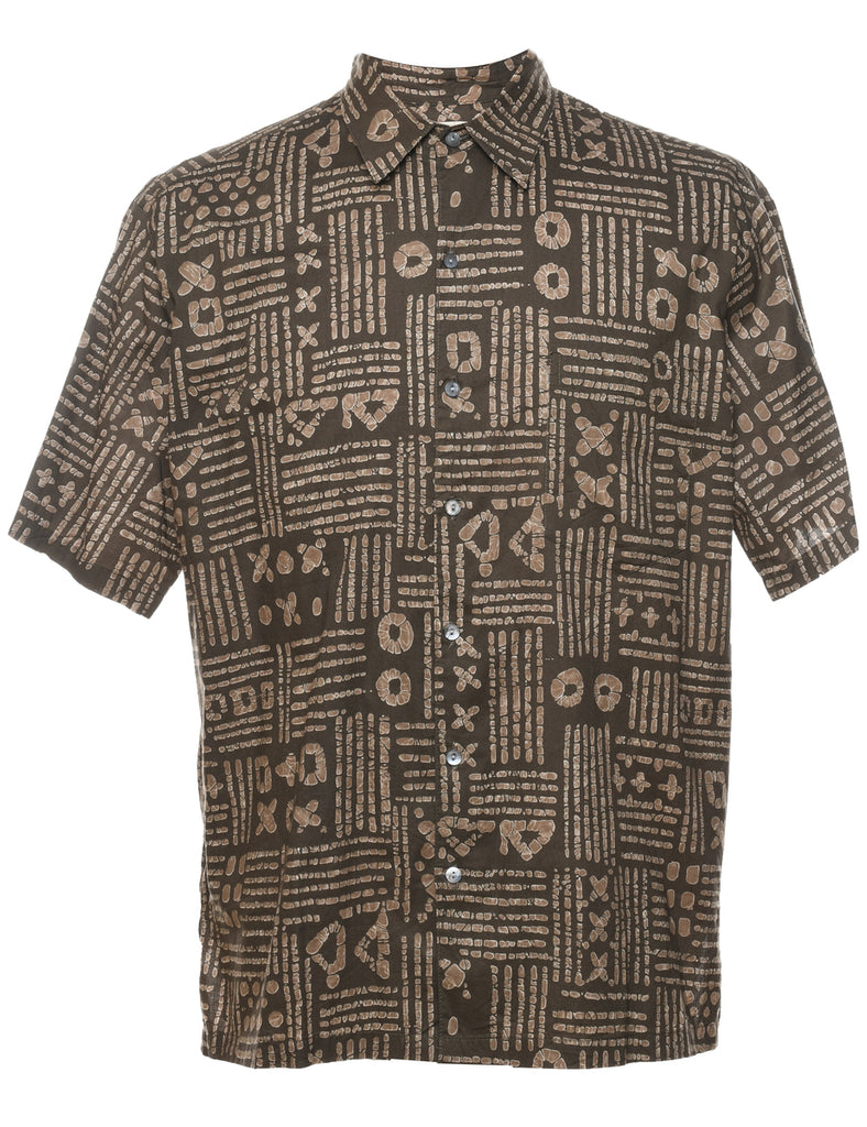 1990s Brown Patterned Classic Shirt - M