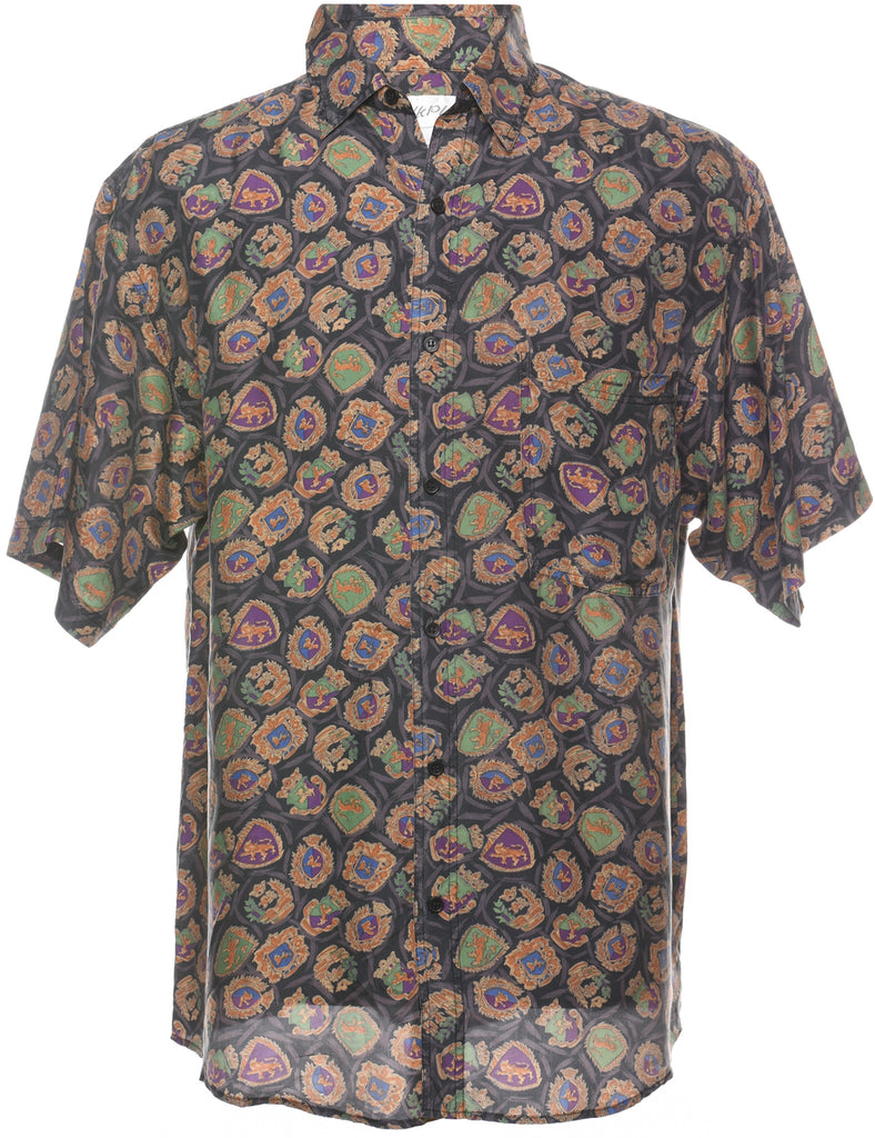 1990s Novelty Print Silk Shirt - M