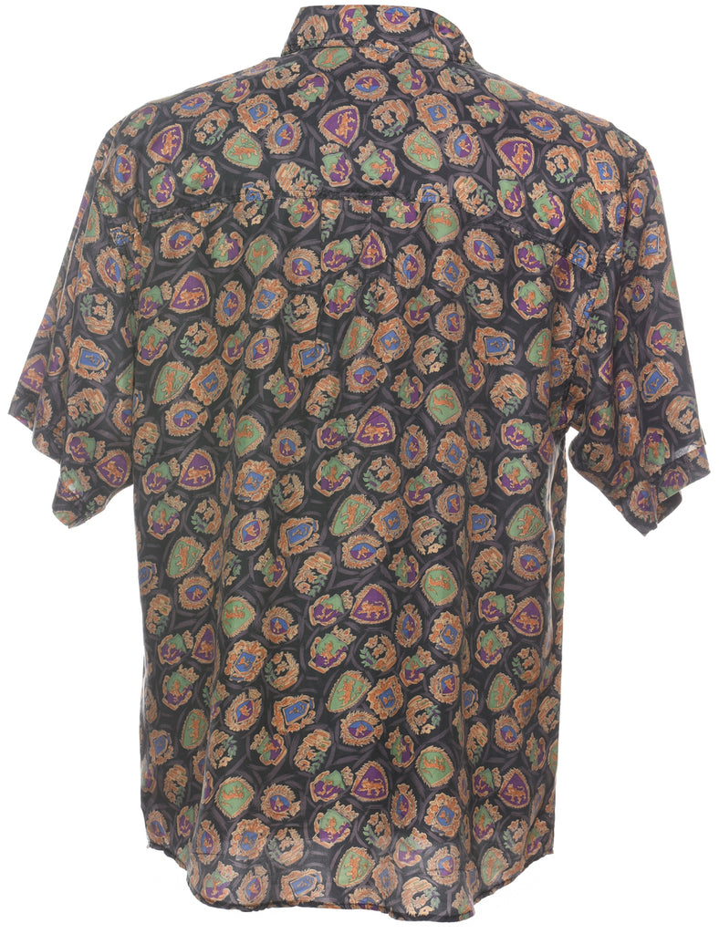 1990s Novelty Print Silk Shirt - M