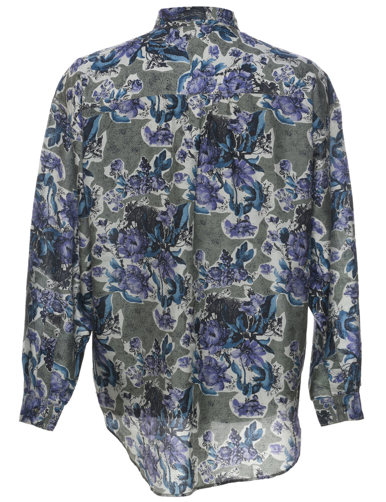 1990s Silk Floral Shirt - M