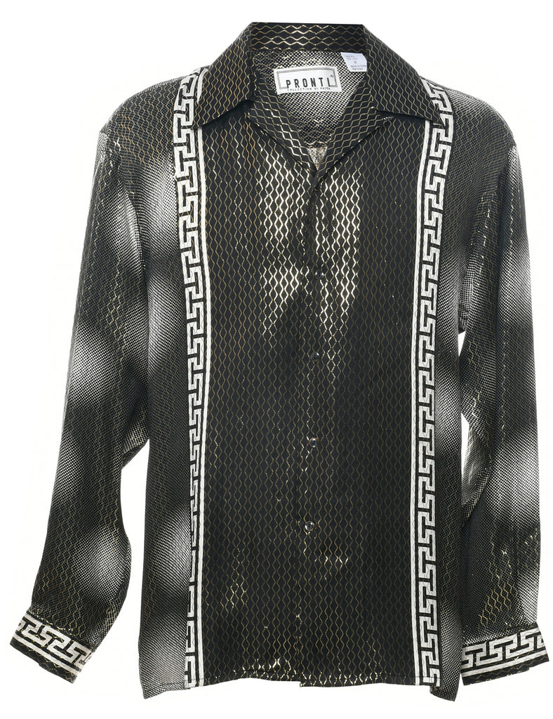 1990s Silk Geometric Pattern Shirt - M