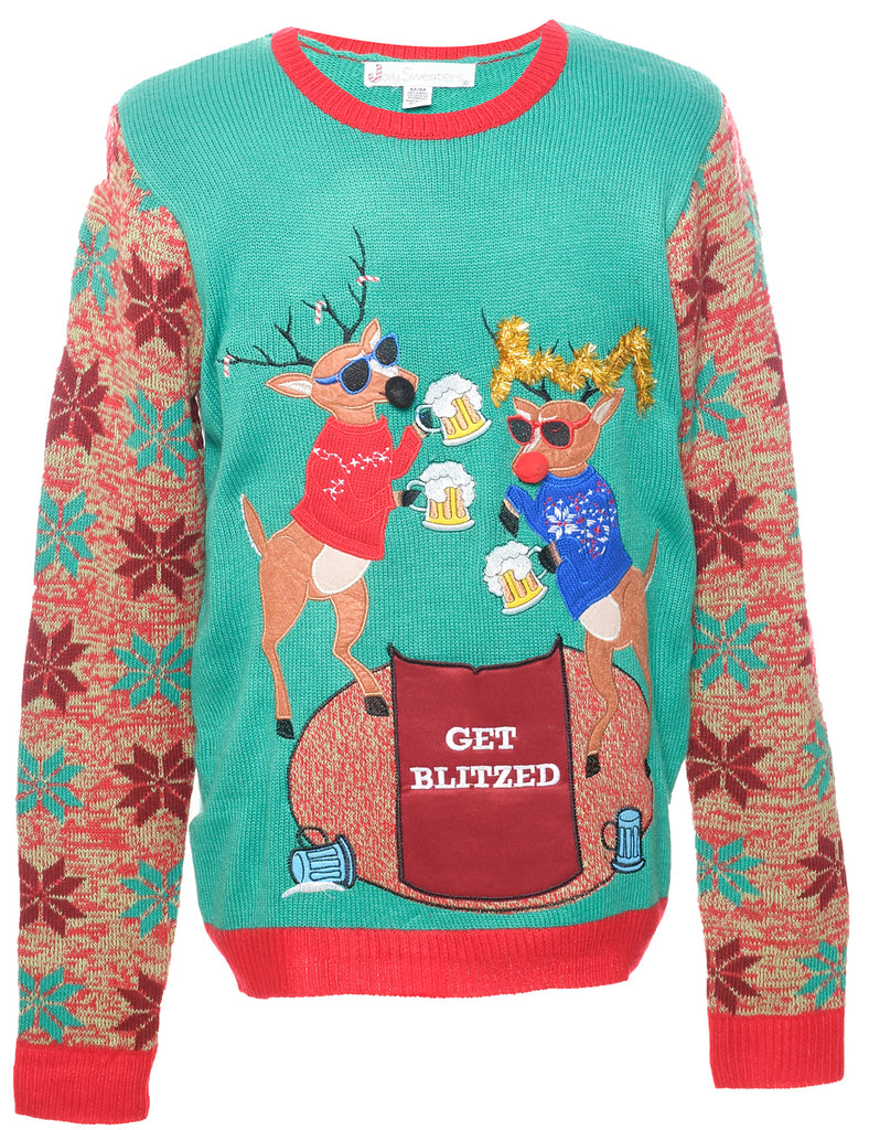 Animal Knit Christmas Jumper - M