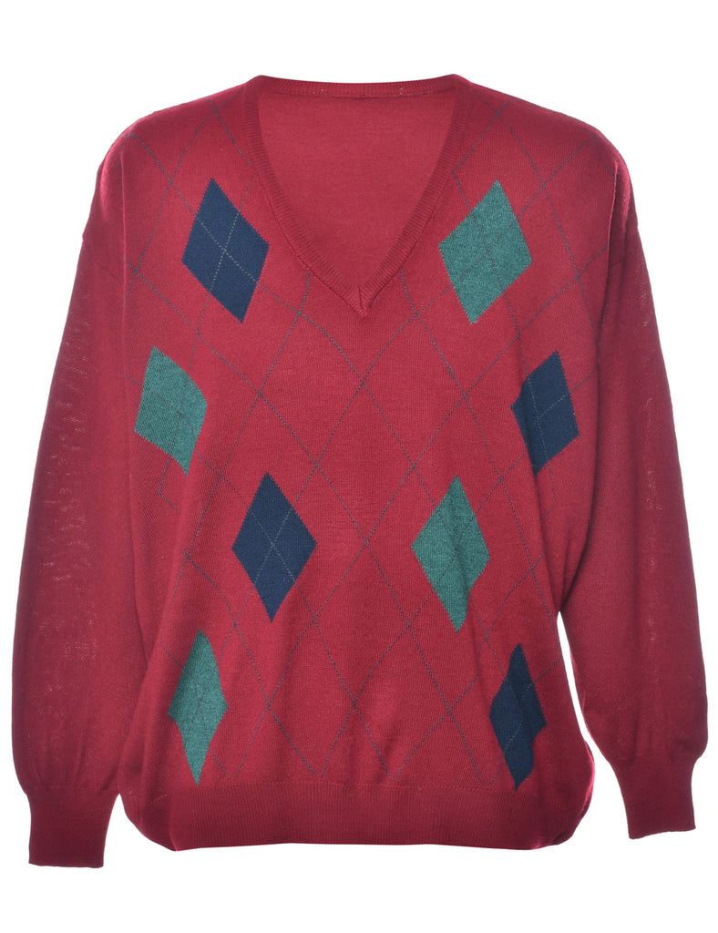 Argyle Maroon Jumper - XXL