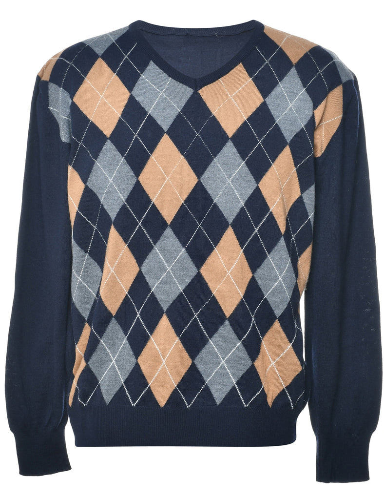 Argyle Navy Jumper - L