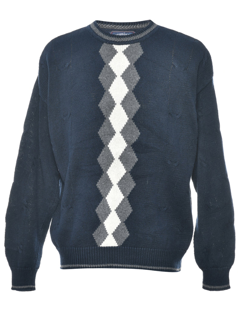 Argyle Navy Jumper - L