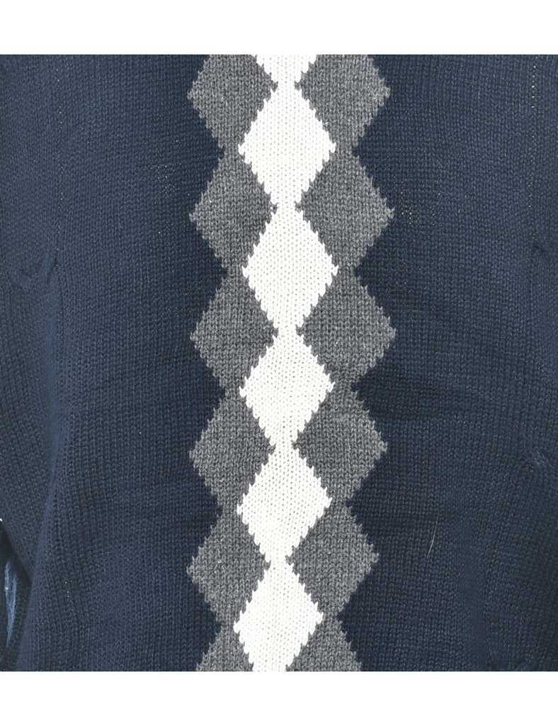 Argyle Navy Jumper - L