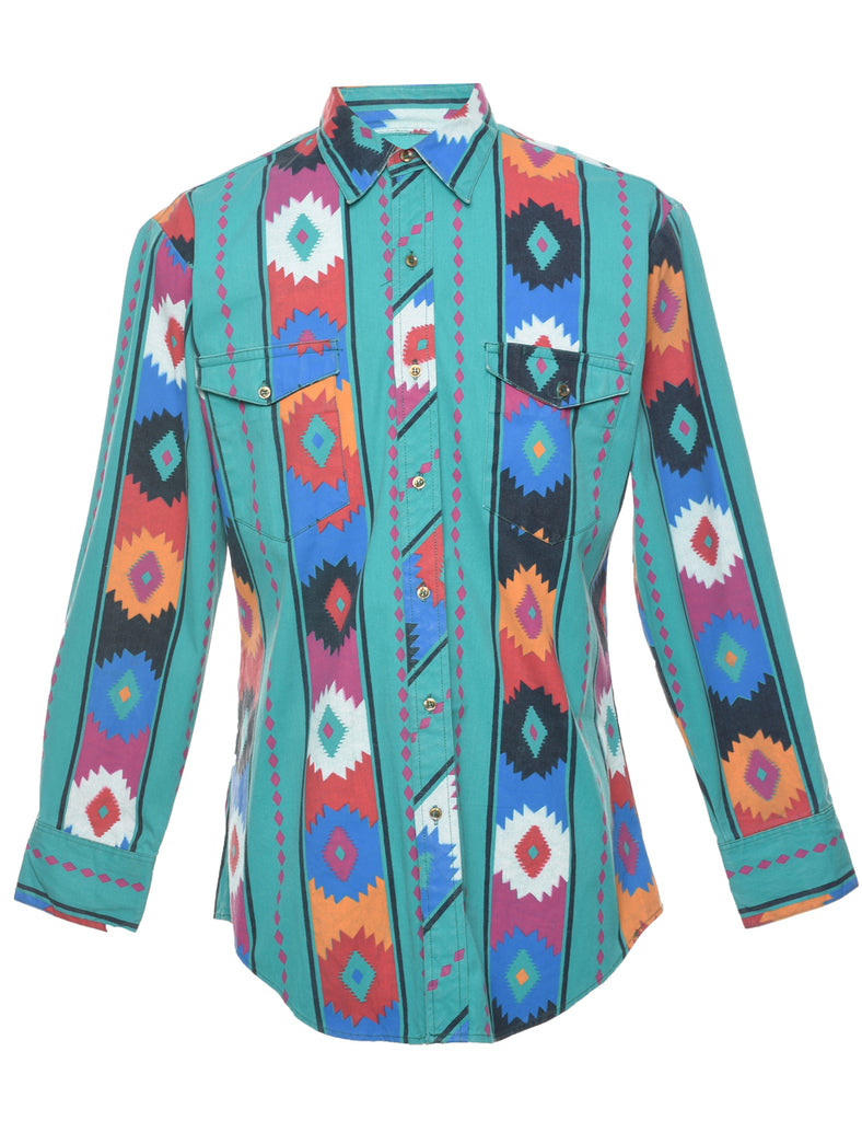 Aztec Pattern Denim Shirt - M