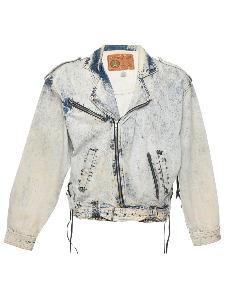 Biker Style Denim Jacket - L