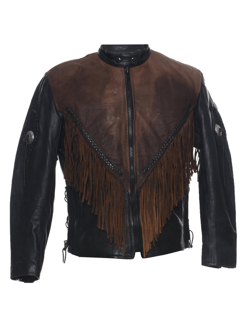 Biker Style Leather Jacket - M