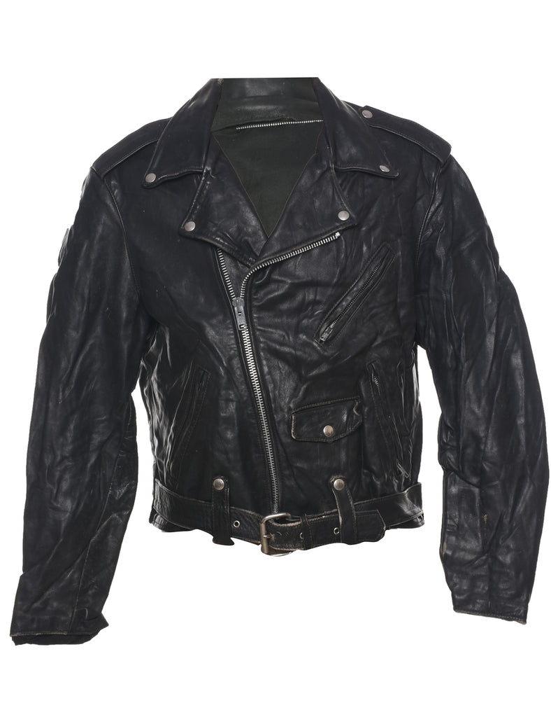 Biker Style Leather Jacket - M