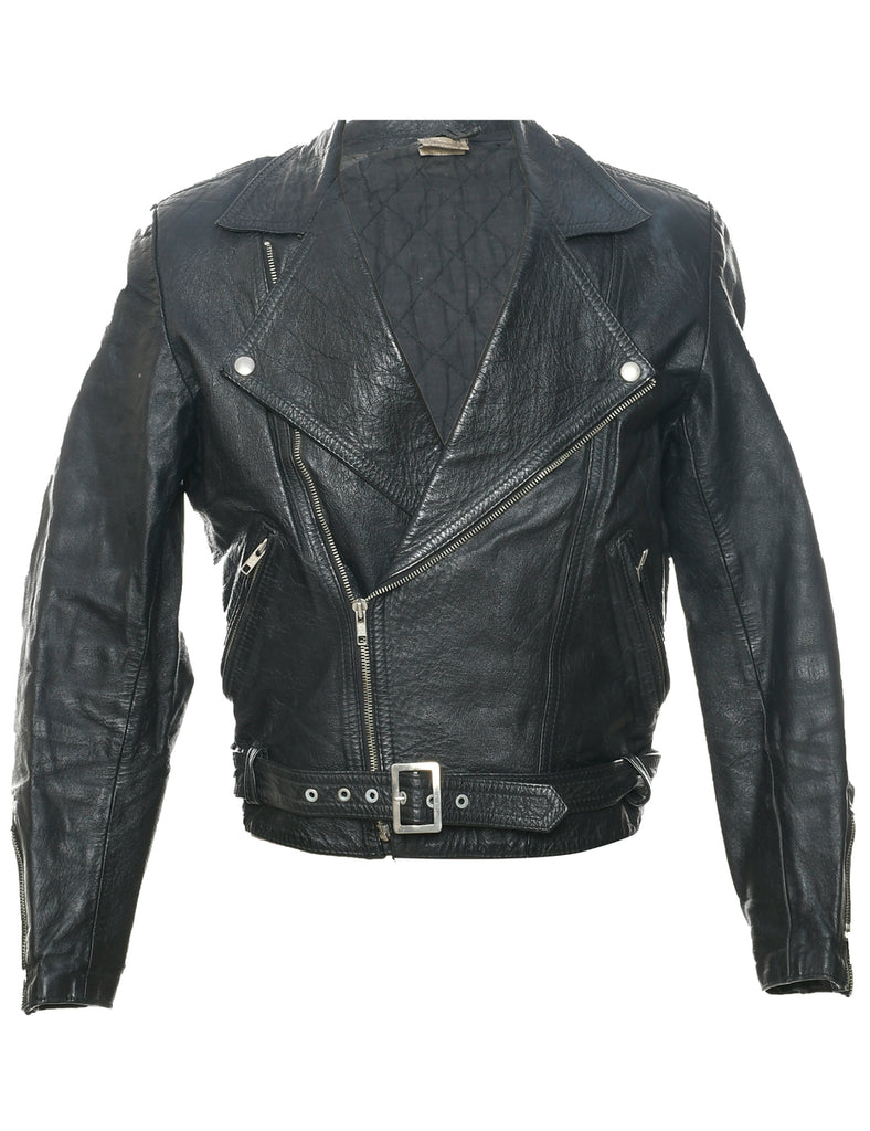 Biker Style Leather Jacket - M