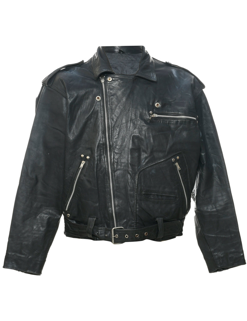 Biker Style Leather Jacket - L