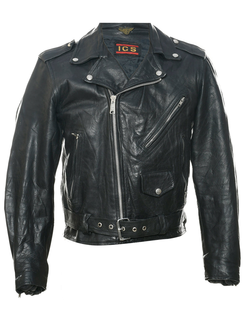 Biker Style Leather Jacket - M