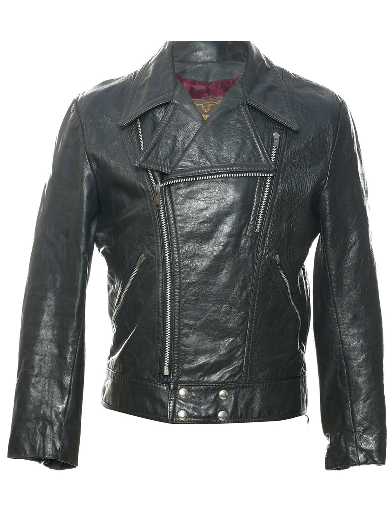 Biker Style Leather Jacket - L