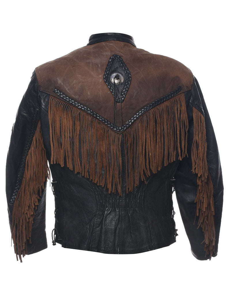 Biker Style Leather Jacket - M