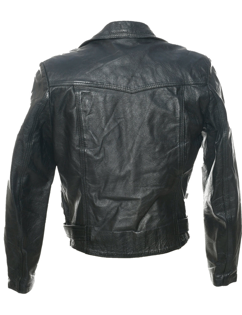 Biker Style Leather Jacket - M