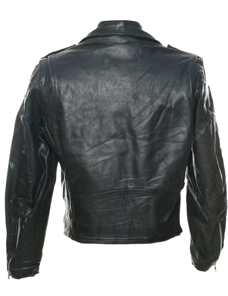 Biker Style Leather Jacket - M