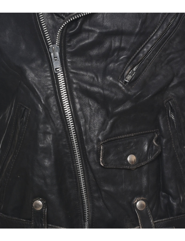 Biker Style Leather Jacket - M