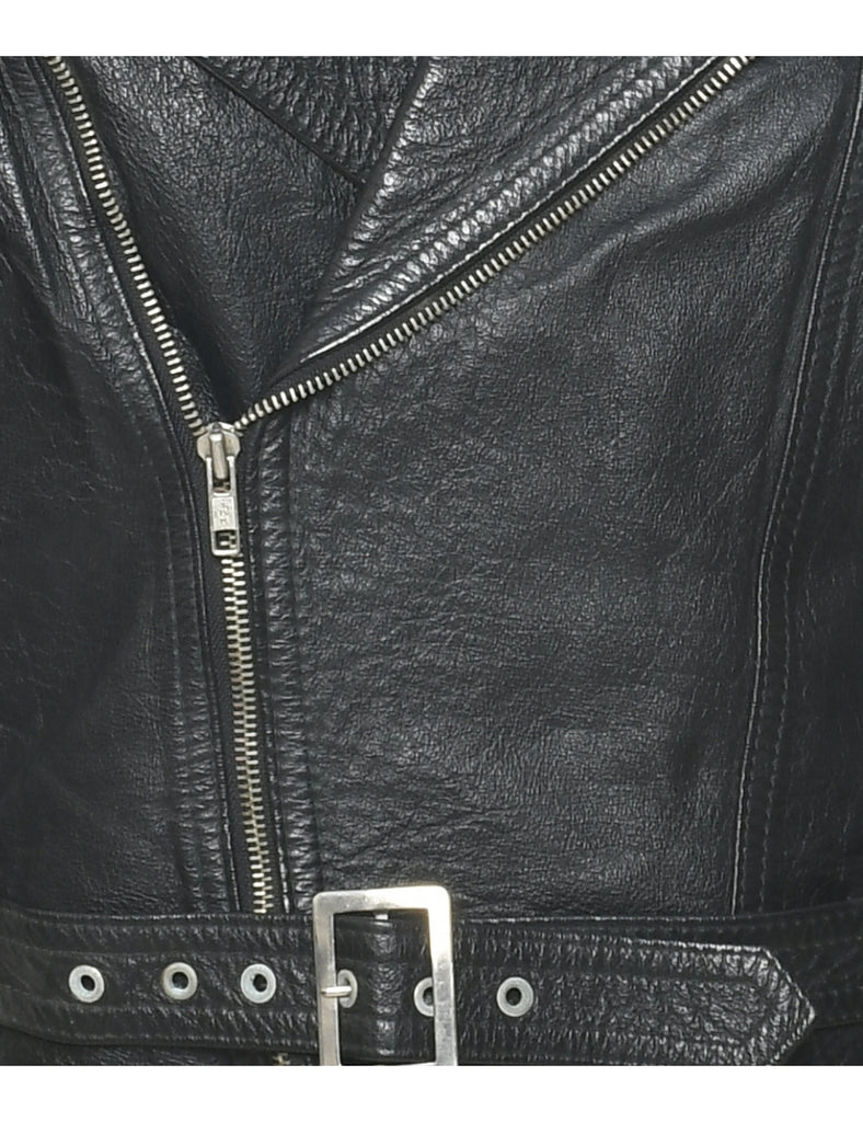 Biker Style Leather Jacket - M