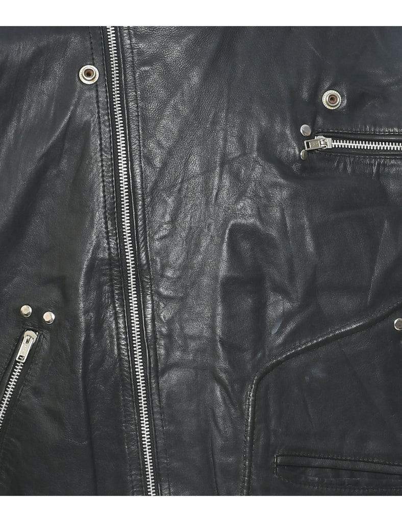 Biker Style Leather Jacket - L