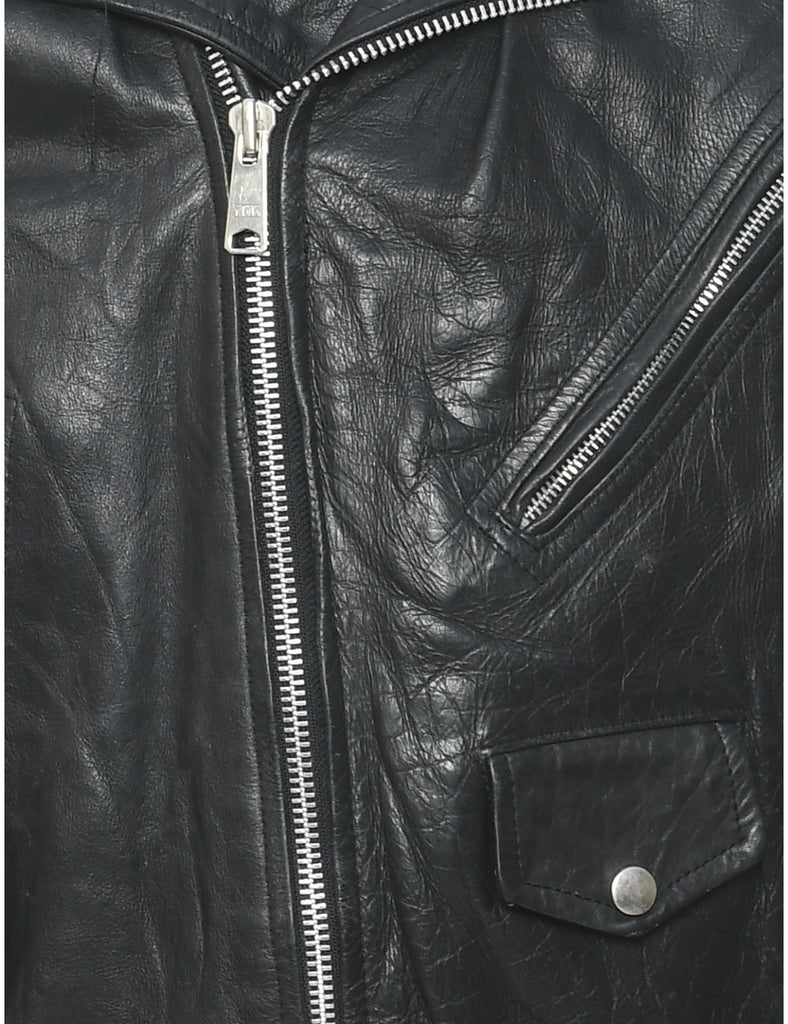 Biker Style Leather Jacket - M