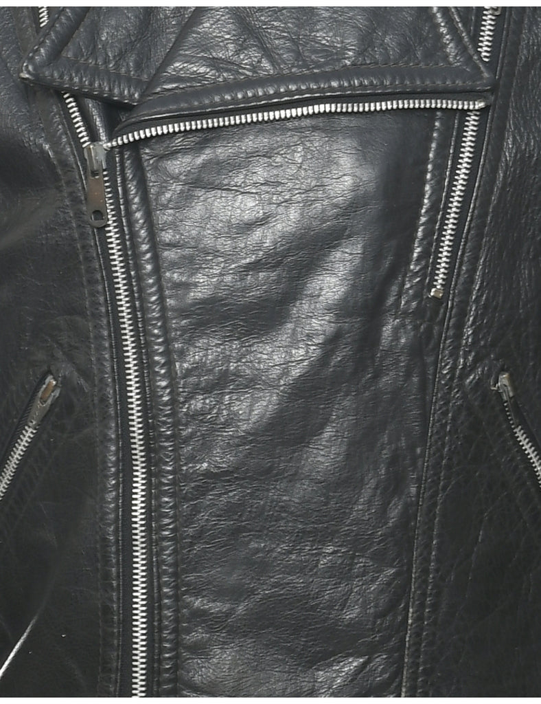 Biker Style Leather Jacket - L