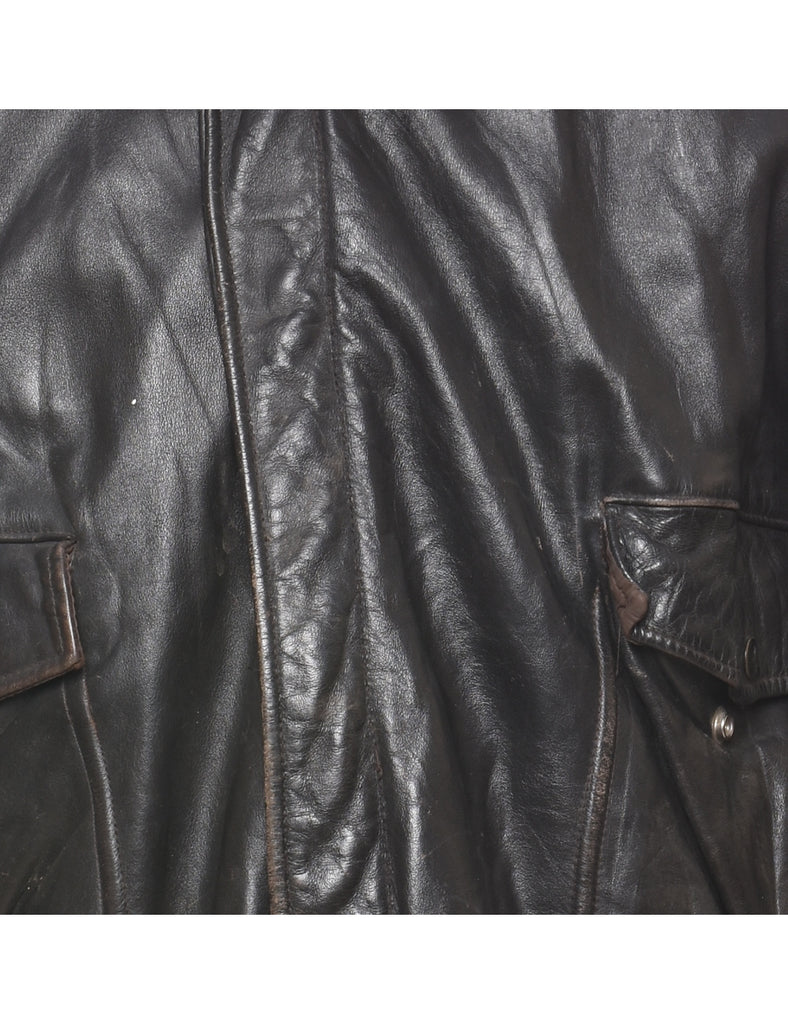 Black & Brown Zip-Front Leather Flight Jacket - M