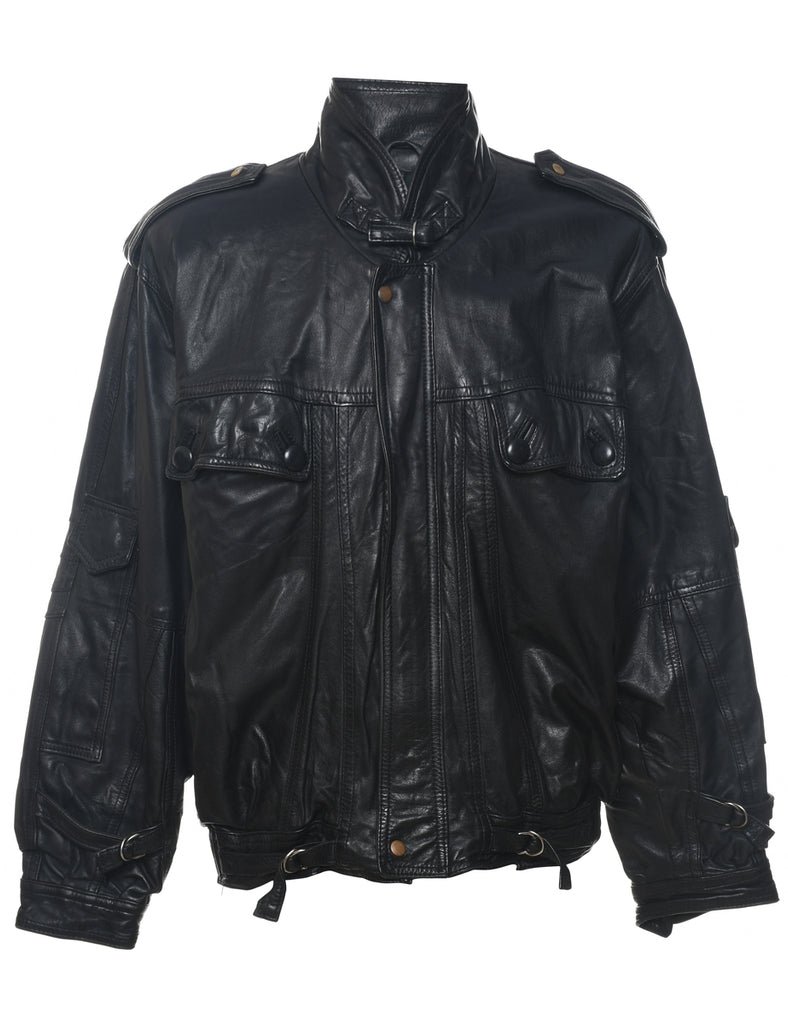 Black Classic Leather Jacket  - XL