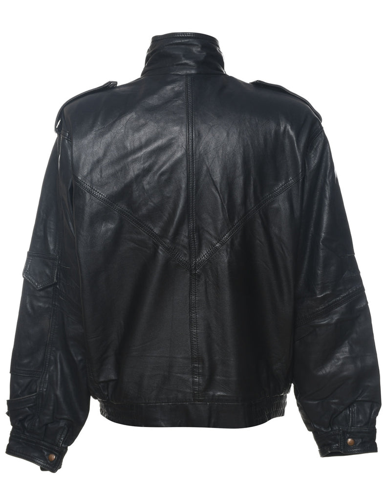 Black Classic Leather Jacket  - XL