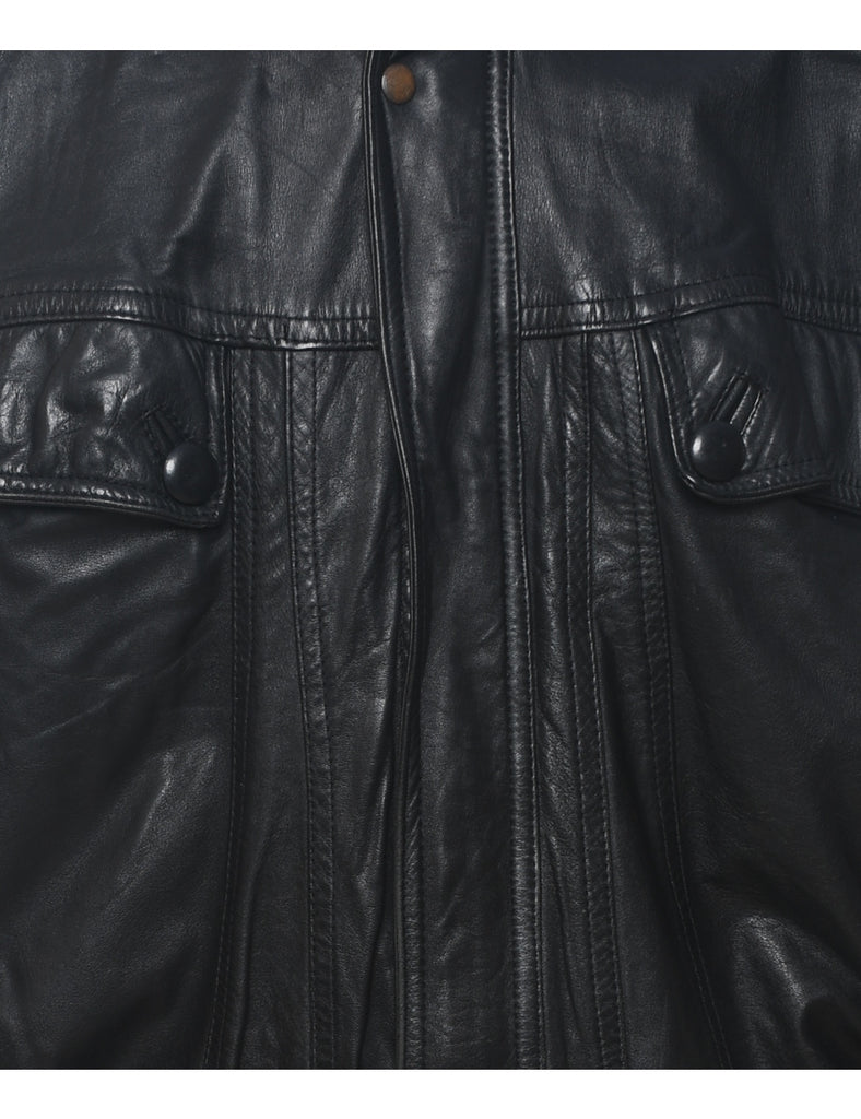 Black Classic Leather Jacket  - XL