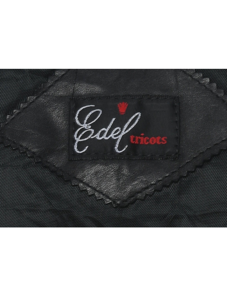 Black Classic Leather Jacket  - XL