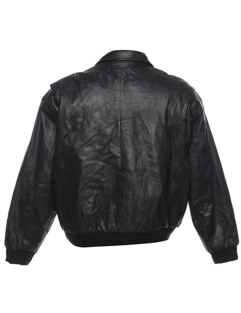 Black Classic Zip-Front Leather Jacket - XL