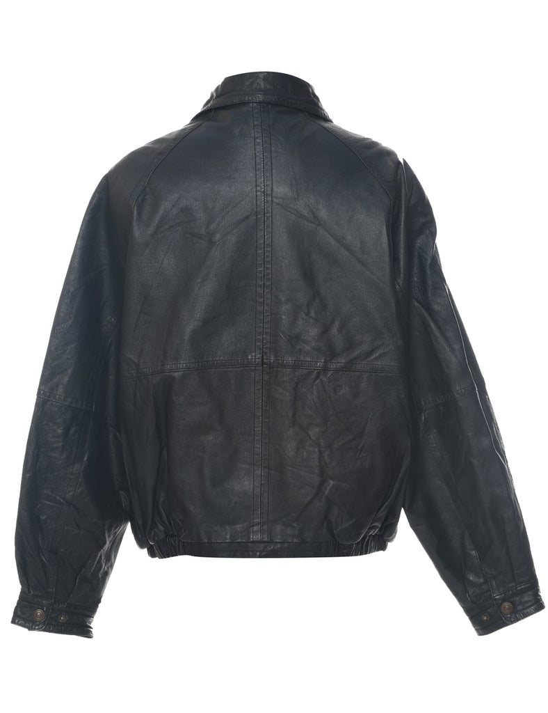 Black Classic Zip-Front Leather Jacket - L