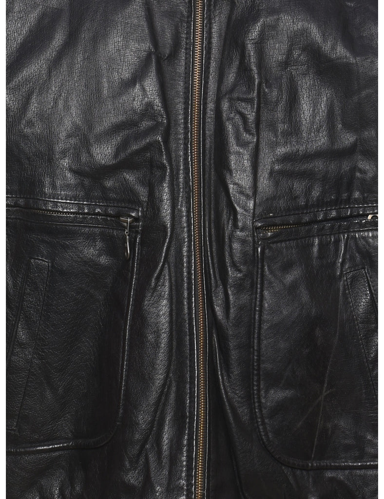 Black Classic Zip-Front Leather Jacket - XL