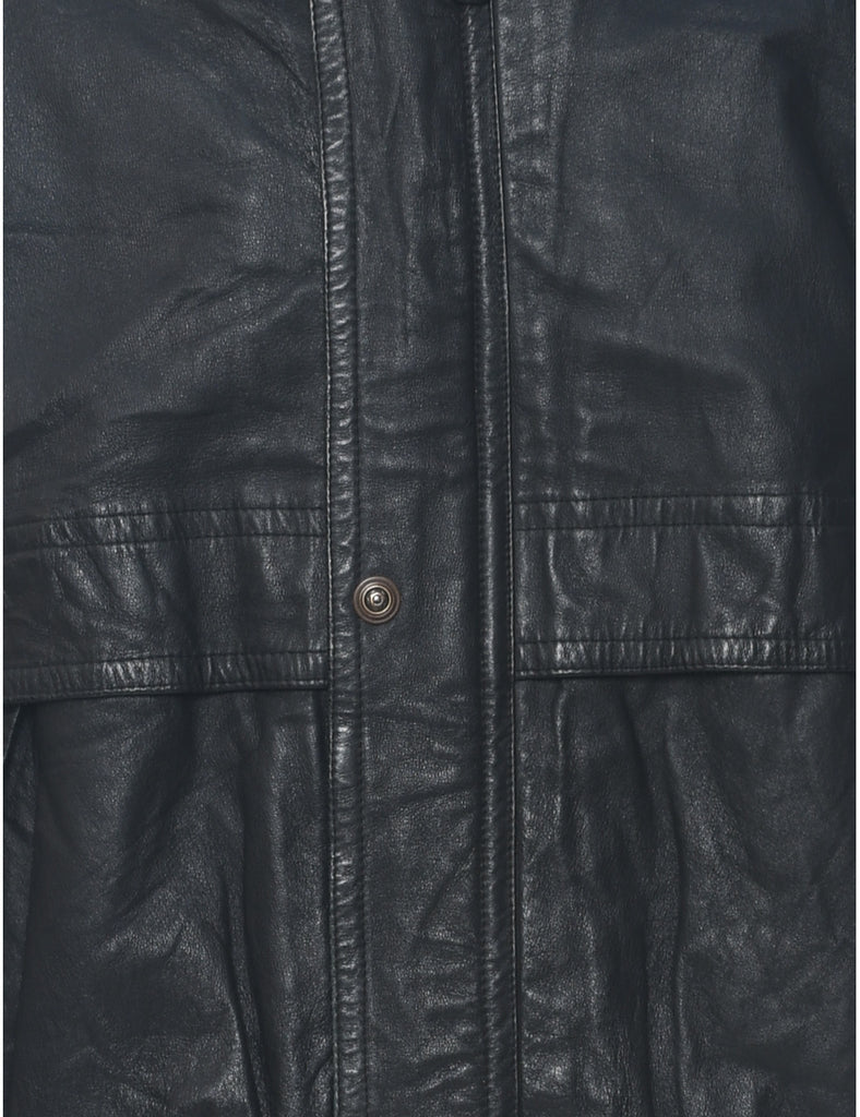 Black Classic Zip-Front Leather Jacket - L