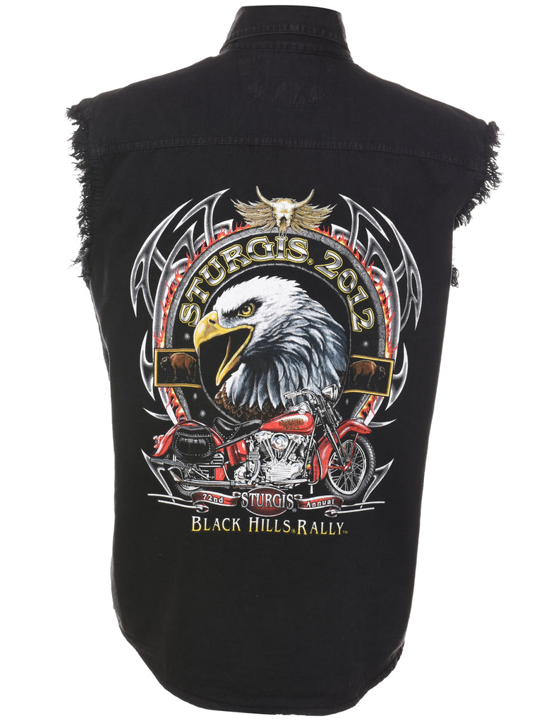 Black Motorbike Rally Design Sleeveless Shirt - M