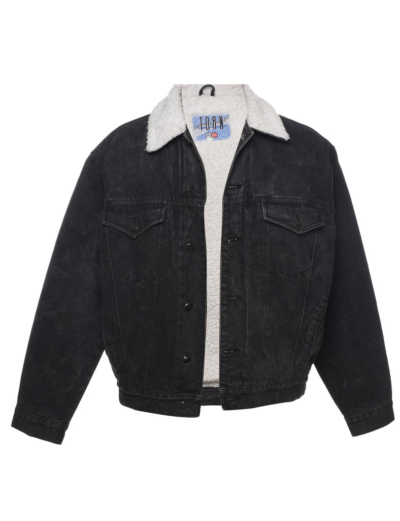 Black Shearling Denim Jacket - L